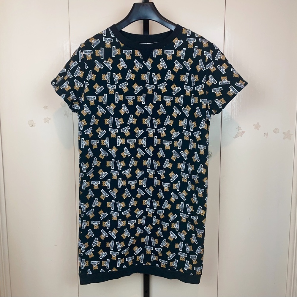 Authentic Moschino Allover Bear Print Sweatshirt Mini Dress